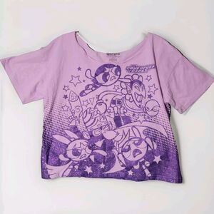 Powerpuff Girls Pink Crop Top  Womens XL Rhinestones All Over Print Cute Girly